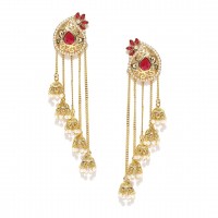 Gold Plated Drop Earrings In Pink Stone