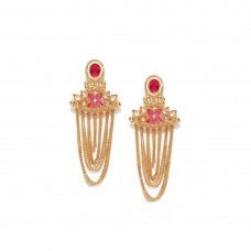 Gold Plated Stone Studded Earring In Pink Stone