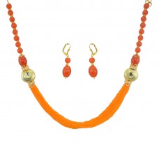 Designer Pearls  Necklace Set In Orange  Color