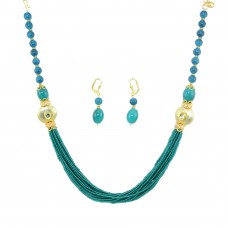 Designer Pearls Necklace Set In Sky Blue Color