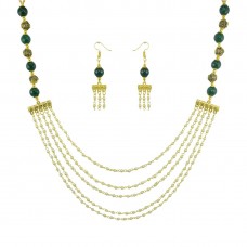Multistrand Designer Necklace Set In Green Color
