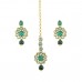 Designer Pearls And Kundan Necklace Set In Green Color