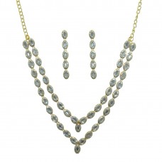 Ad Studded  Double Strand Necklace With Pair Of Earring