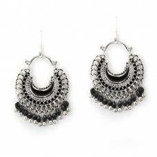 Oxidised Silver Plated Chandbalis With Black Pearls