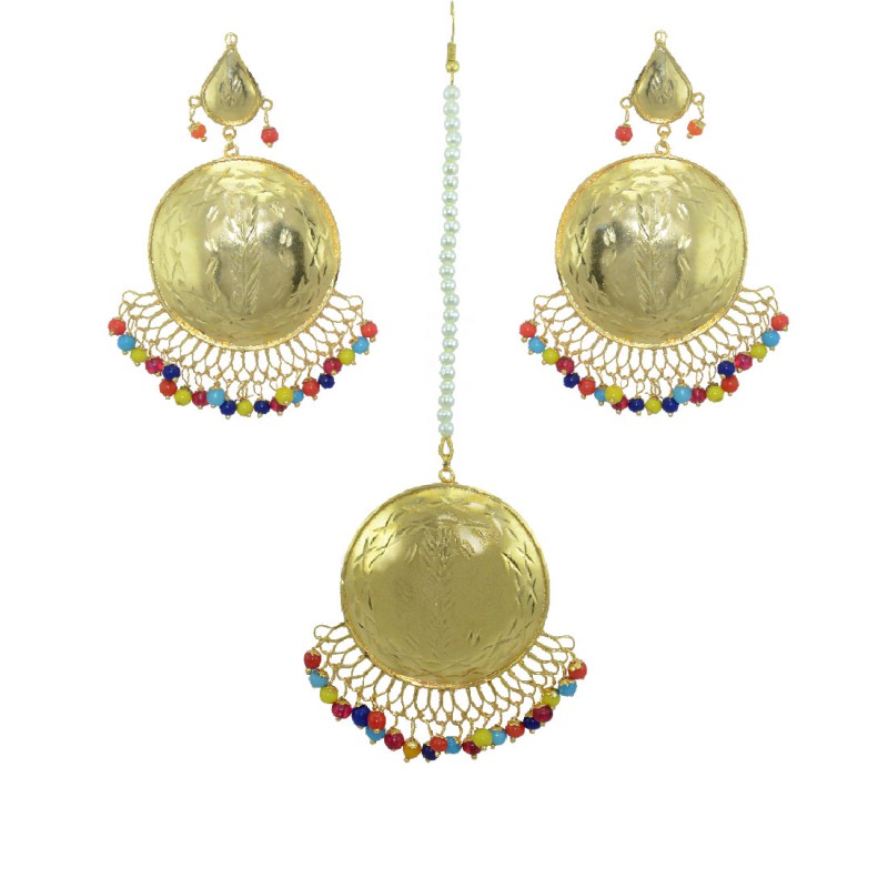 Beautiful Gold Plated Maang Tikka With Earring