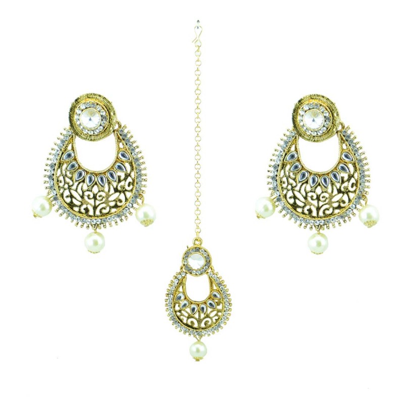 Gold Plated Maang Tikka With Pair Of Earrings