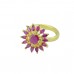 Gold Plated Floral Stone Studded Ring In Pink