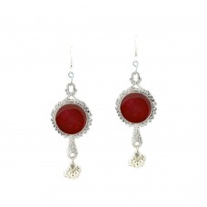 Designer Silver Plated With Red Studded  Kundan Earrings.