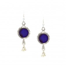 Designer Silver Plated with Blue Studded  kundan Earrings