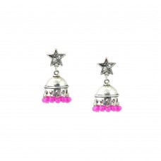 Jhumki Earrings Dangled With Pink Beads