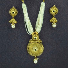 Gold Plated Necklace Set With Multiple Wired Pearls