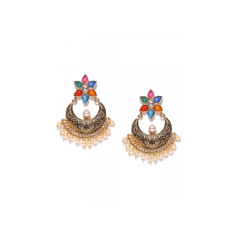 Multicolor Kundan With Pearls Drop  Dangler Earrings