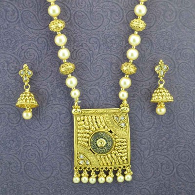 Designer Gold Plated Necklace Set With Multiple Pearls