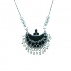 Designer Silver Plated Necklace In Black Color