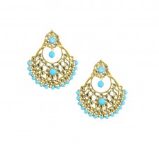 Designer Gold Plated Chandbalis Earrings In Sky Blue Color