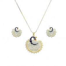 Gold Plated AD Studded Pendant Set In Peacock Shape