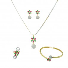 Multicolor Stone And AD Studded Pendant Set