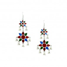 Silver Toned Oxidized Colorful Dangler Earring