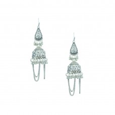 Silver Toned Designer Jhumki With Drop Chain