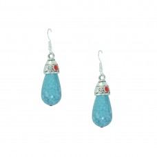 Silver Plated Beaded Earring In Sky Blue Color