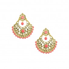 Designer Gold Plated Chandbalis Earrings In Peach Color