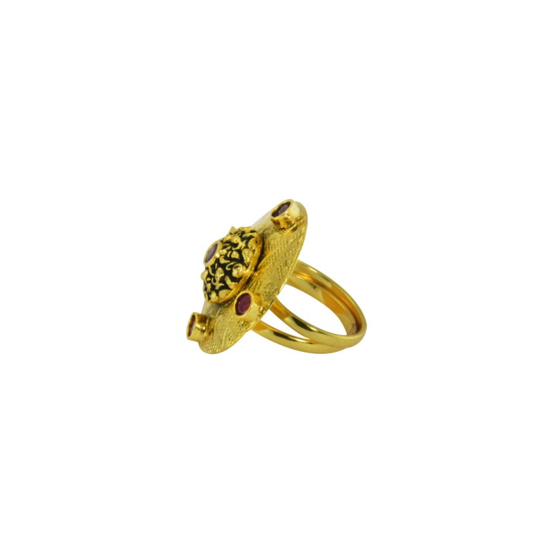 Gold Plated Maroon Beaded Ring