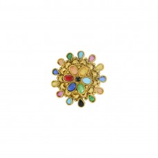 Gold Plated Multicolored Beaded Adjustable Ring