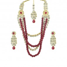 Designer Necklace Set With Earrings For Women In Maroon Color